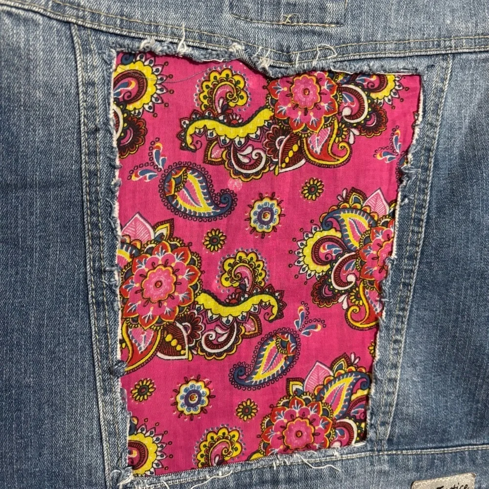 Justice size 14 Girls Embellished Denim Vest with Pink Accents Paisley Fabric